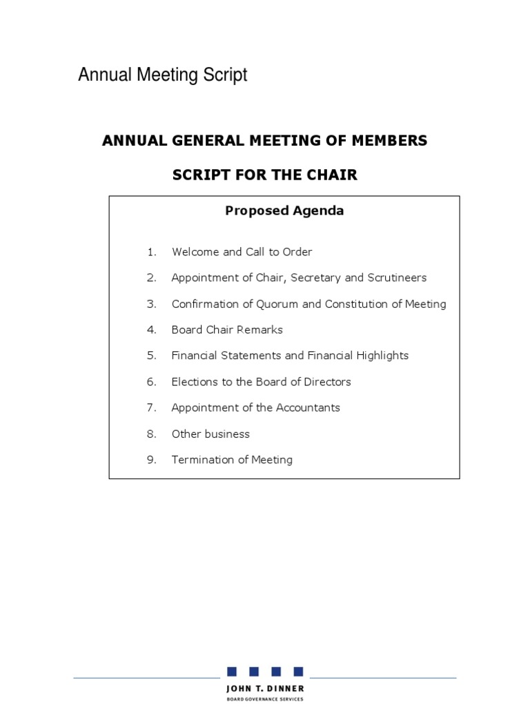 AGM Script and Quorum Confirmation | PDF | Proxy Voting | Board Of ...