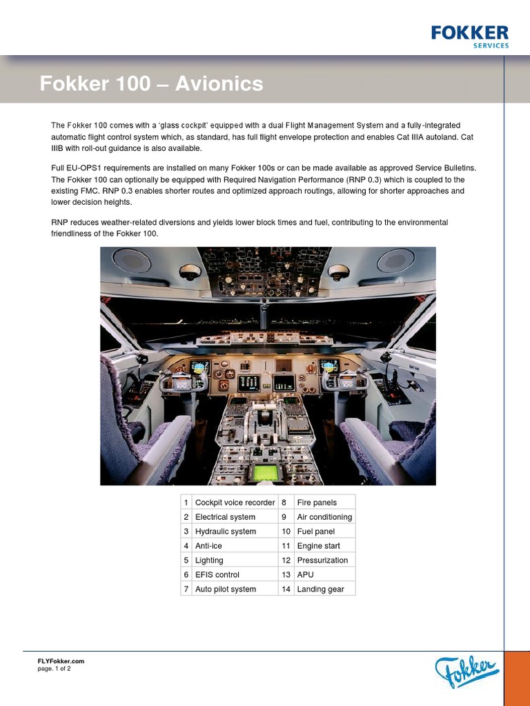 FlyFokker PDF Fokker100 Avionics PDF Avionics Aircraft Flight Control System