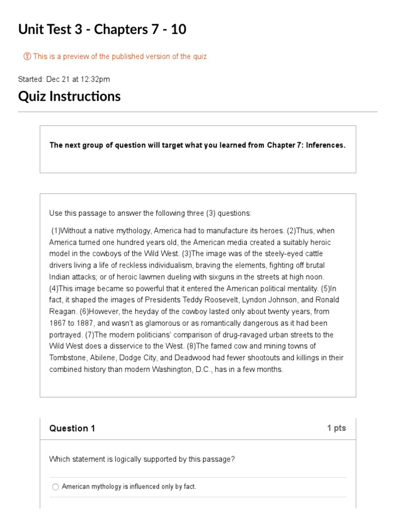 Quiz Unit Test 3 - Chapters 7 - 10 | PDF | Witness