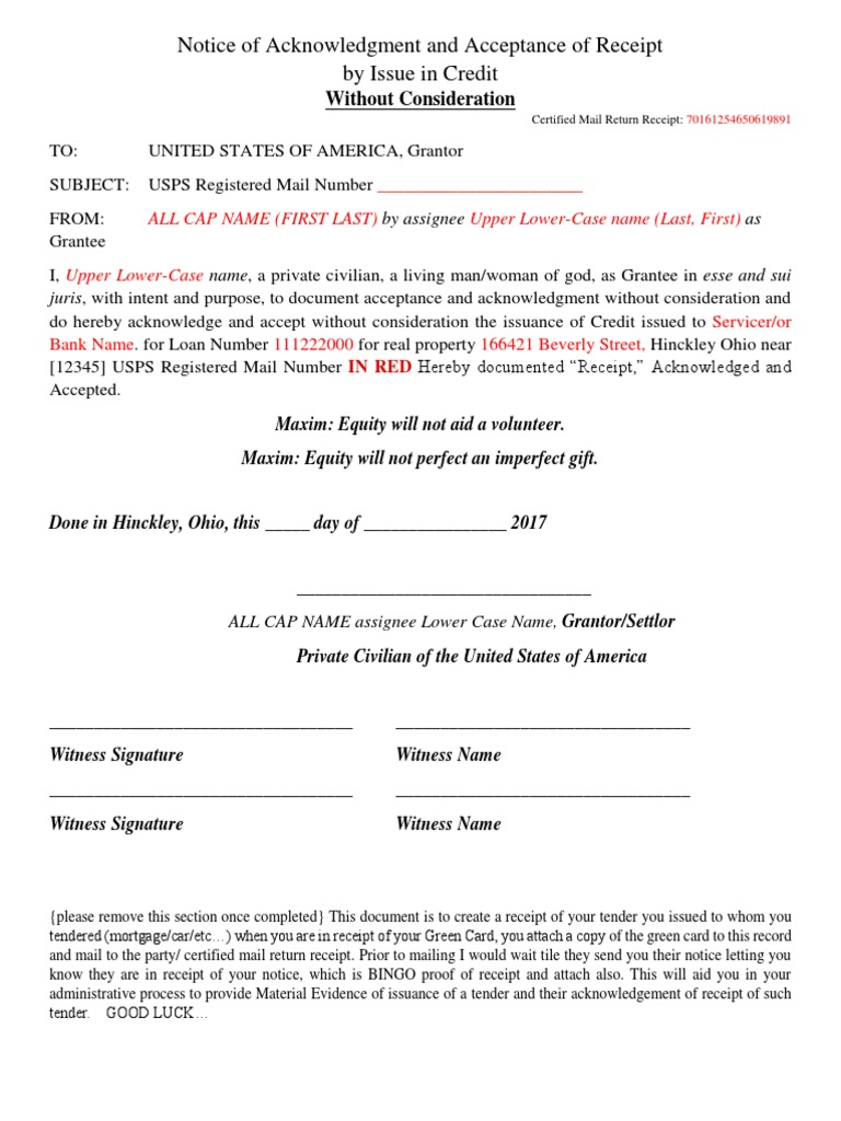 Acknowledgment of Receipt and Acceptance | PDF