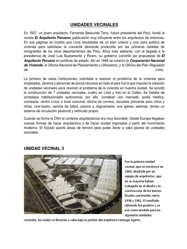 Las Unidades Vecinales en Lima Proyectos de Vivienda Moderna | PDF ...