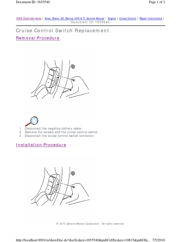 Cruise Control Switch Replacement Removal Procedure PDF Clutch