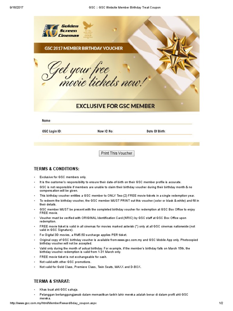 Gsc Gsc Website Member Birthday Treat Coupon Pdf Voucher Financial Technology