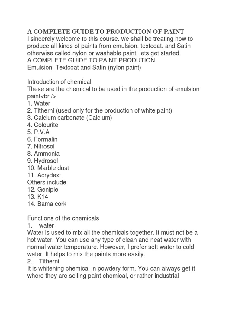 A Complete Guide To Production of Paint PDF Paint White