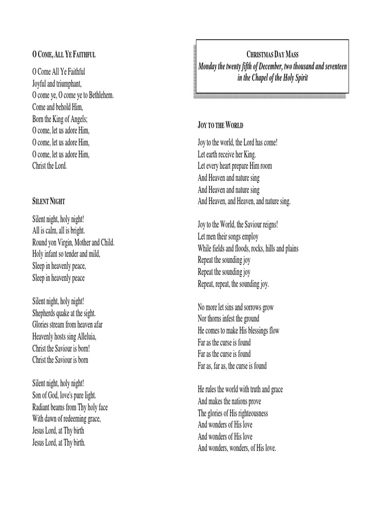 Christmas Mass Lyrics | PDF | Joy To The World | Systematic Theology