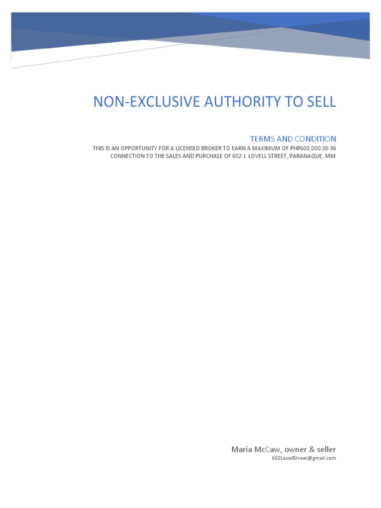 Non exclusive authority to sell pdf real estate broker sales
