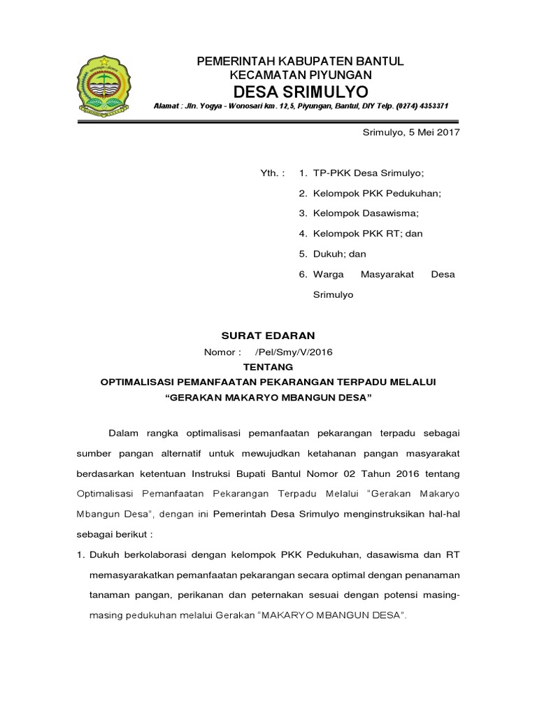 Surat Edaran Pkk