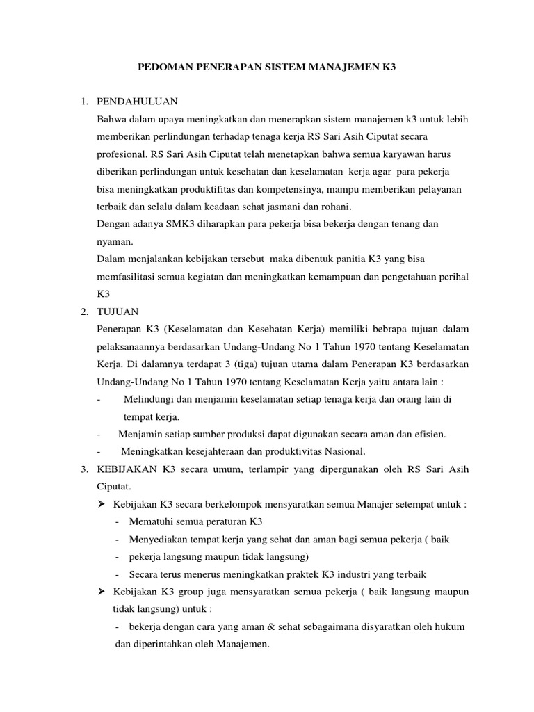 Contoh Penerapan Sistem Manajemen k3 Di Dunia Industri | PDF