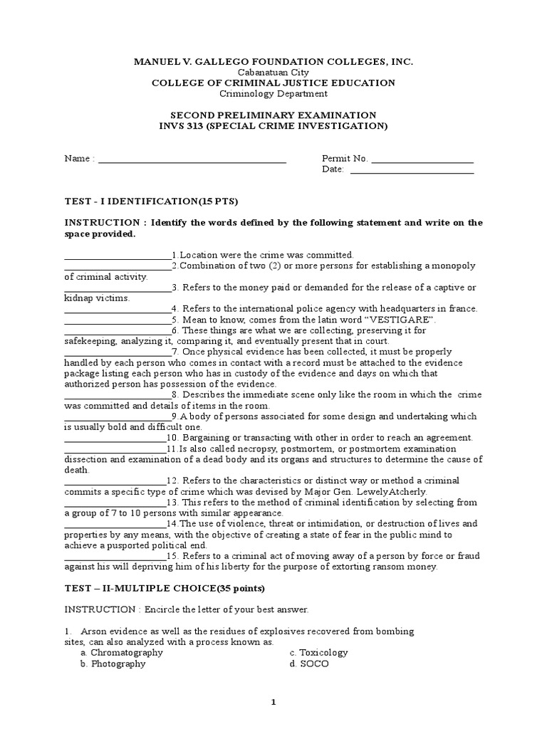 Special Crime Investigation Exam 2 | PDF | Interrogation | Arrest