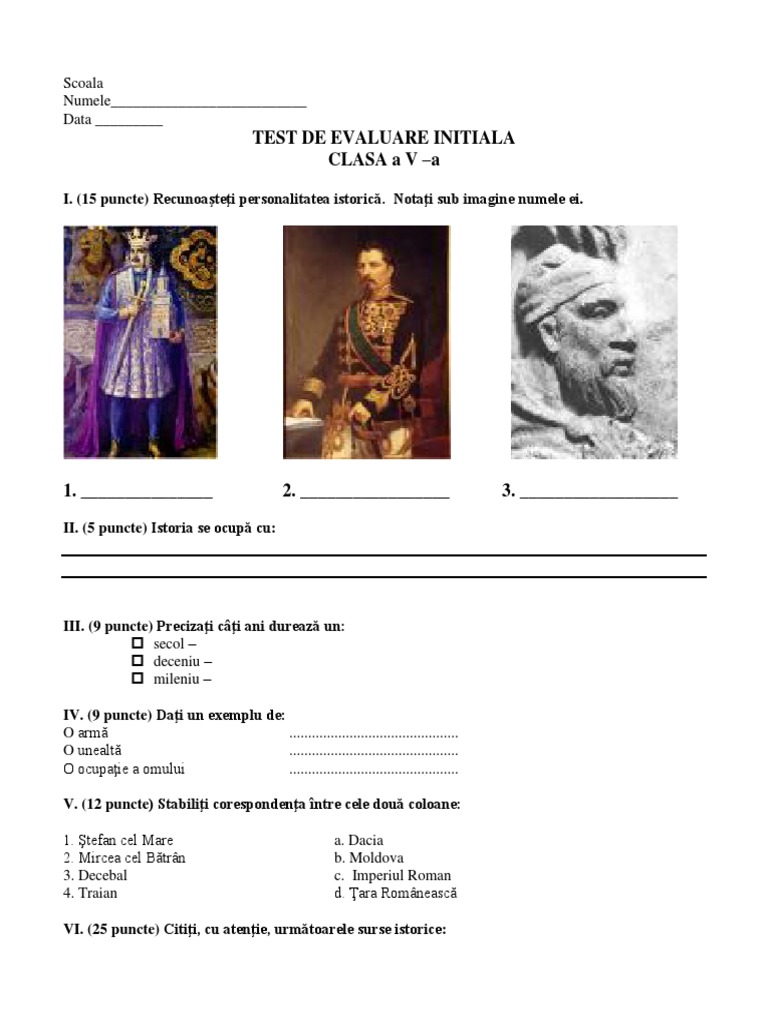 2 Test Initial Clasa A V A | PDF