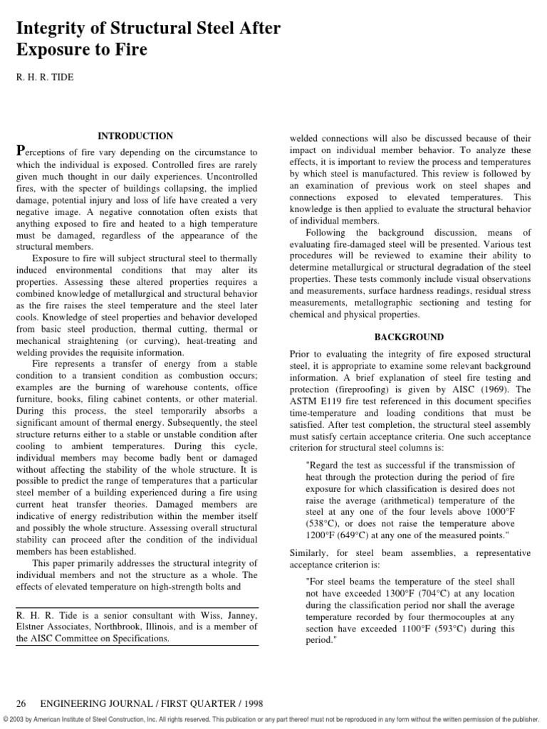 Integrity of Structural Steel After Exposure To Fire PDF | PDF ...