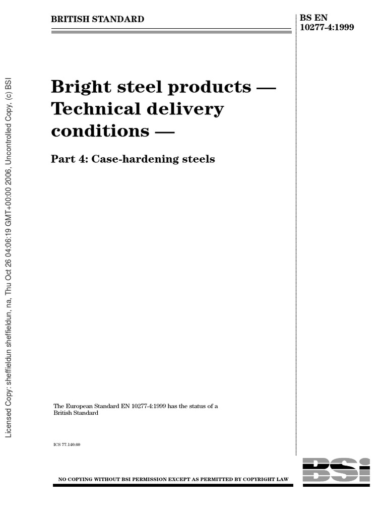 BS EN 10277 4 2008 Bright Steel Products Case Hardening Steel Part 4 ...