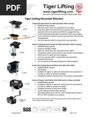 Technical Sheet Ceiling Mounted Winches 201708