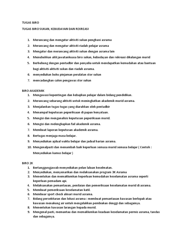 Tugas Biro Biro Asrama Pdf