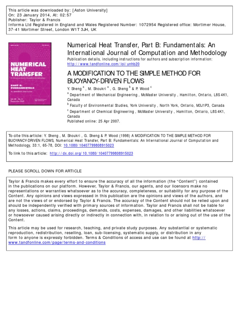 Numerical Heat Transfer, Part B Fundamentals An International Journal