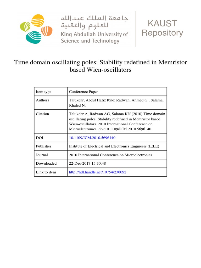 Kaust Repository Time Domain Oscillating Poles Stability Redefined in