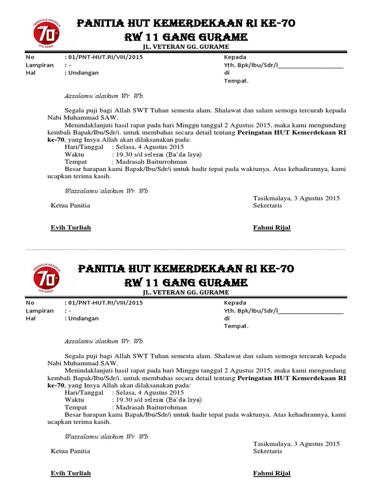 15 Contoh Surat Undangan Resmi Tidak Resmi Rapat