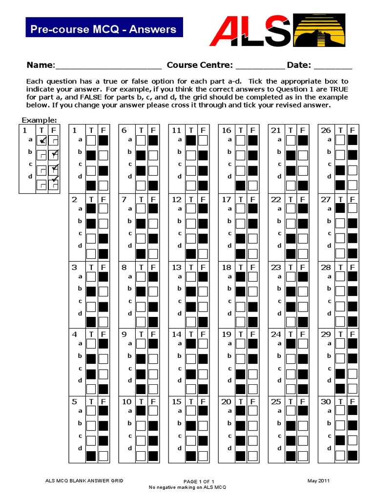 13 Pre MCQ Answer Template | PDF