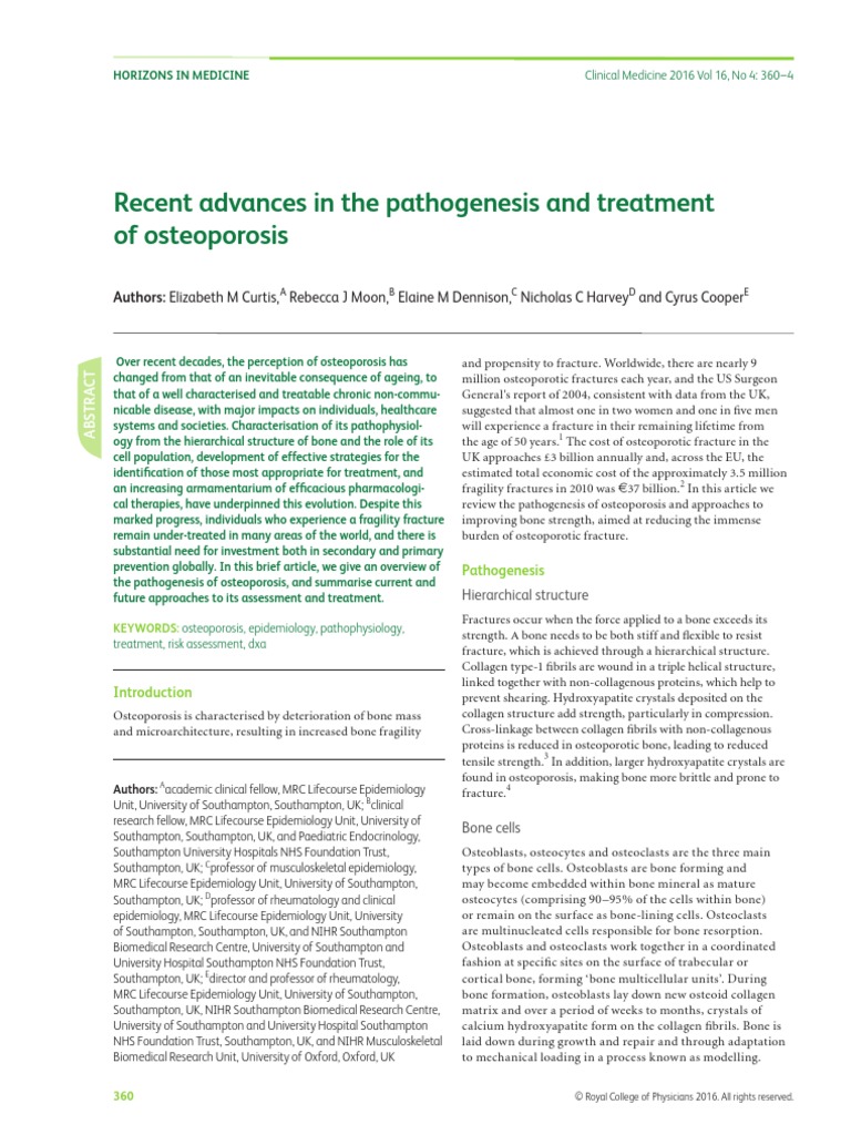 Recent Advances in The Pathogenesis and Treatment of Osteoporosis | PDF ...