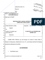 Plaintiff's Lay Witness and Exhibit List (6/19/17), Tara Walker Lyons v. Larry Atchison Et Al, Case No. DV 2016-547, Lewis and Clark County, MT