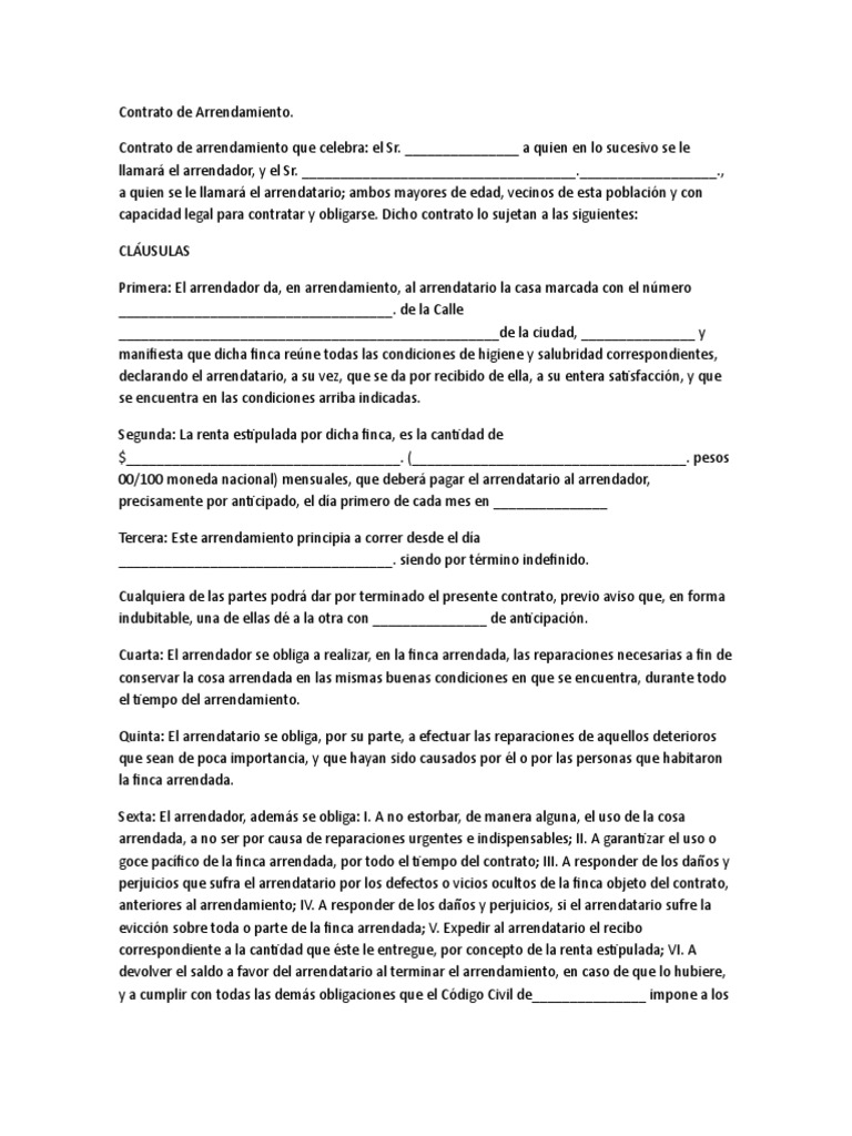 Contrato de Arrendamiento Formato Sencillo. PDF
