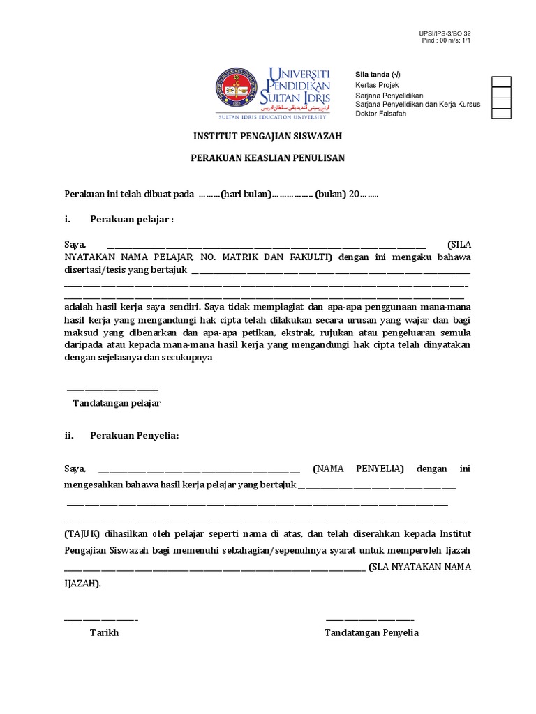 Perakuan Keaslian Penulisan