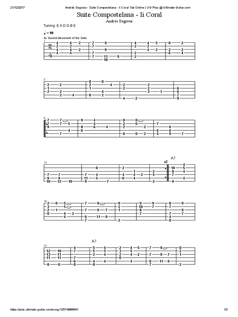 Andrés Segovia Suite Compostelana Ii Coral Tab Online UG Plus at