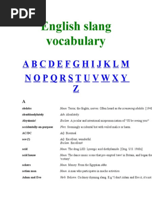 English Slangs Vocabularypdf Languages