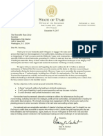 Utah Gov. Gary Herbert letter to Interior Secretary Ryan Zinke on NPS Fee Increase
