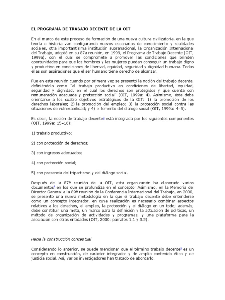 A Un Trabajo Digno: El Programa De Trabajo Decente De La Oit Y Sus – TMBI