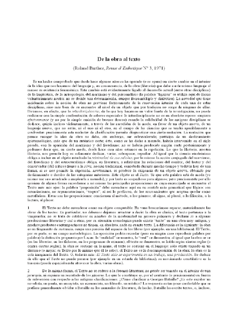 de La Obra Al Texto - Barthes | PDF