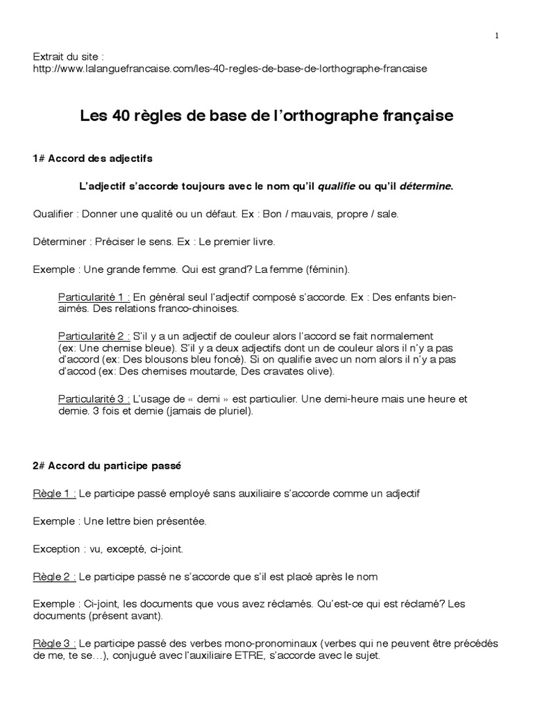 Les 40 Règles De Base De L Orthographe Française Pdf Les 40 Regles de Base de L Orthographe Francaise | PDF | Genre grammatical  | Verbe