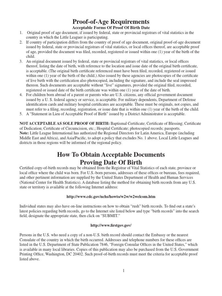 Proof of Age Requirement Birth Certificate Identity Document