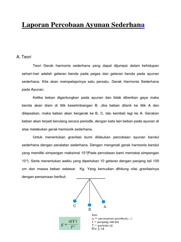 Laporan Percobaan Ayunan Sederhana