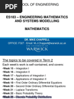 School of Engineering: ES183 - Engineering Mathematics and Systems Modelling Mathematics