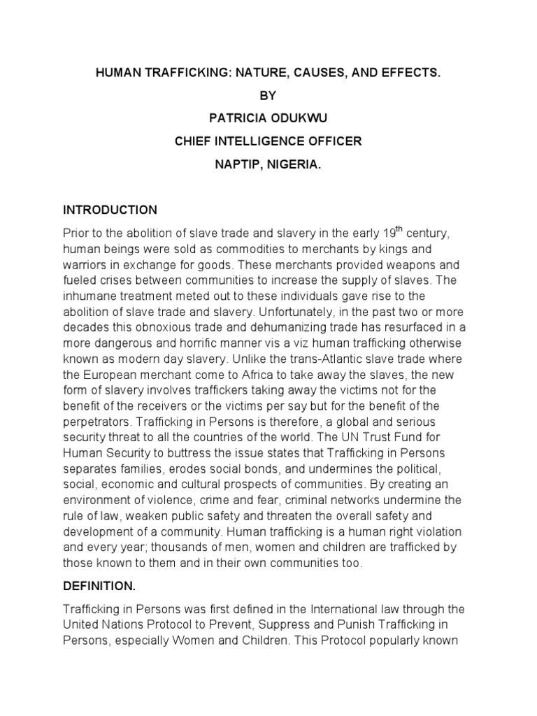 Human Trafficking Nature Causes and Effects PDF Human Trafficking