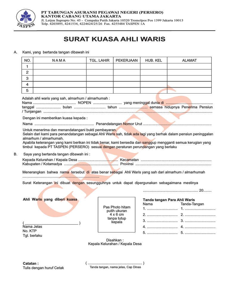 Surat Kuasa Ahli Waris Pdf