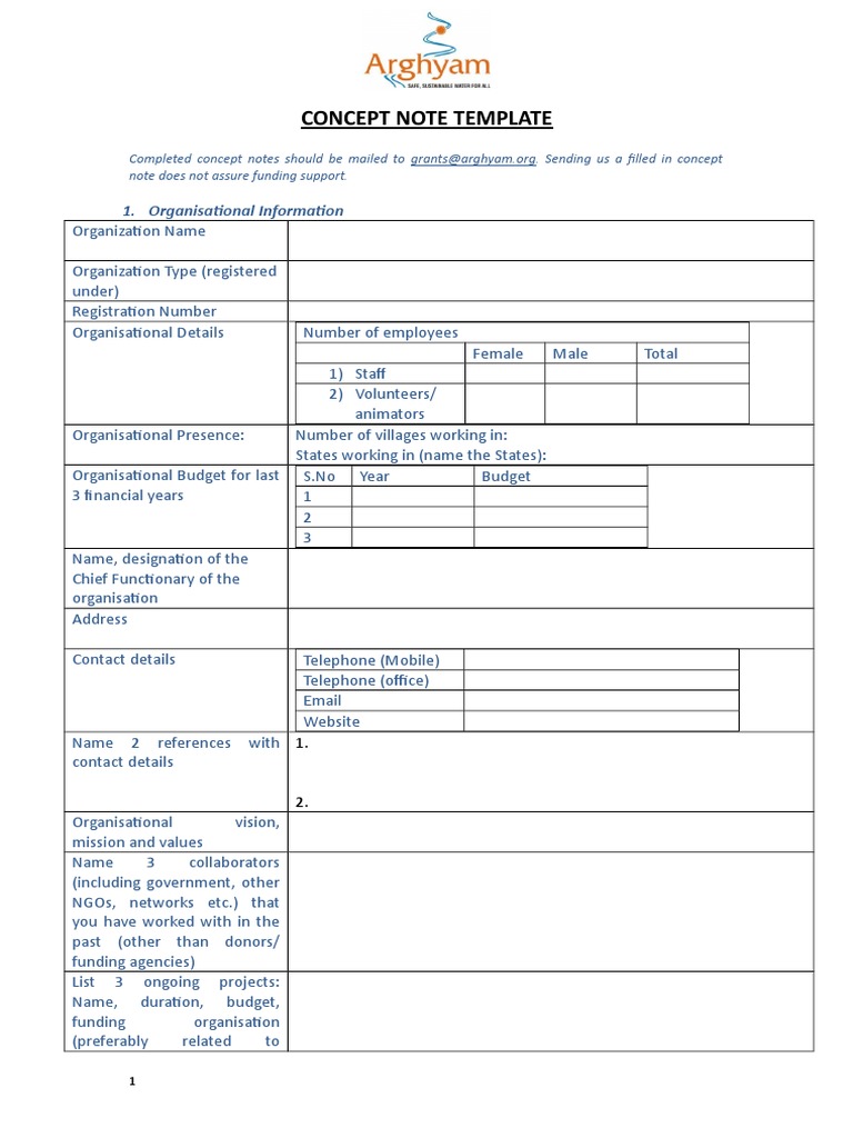 Project Concept Note Template | PDF | Water Supply | Water And Politics