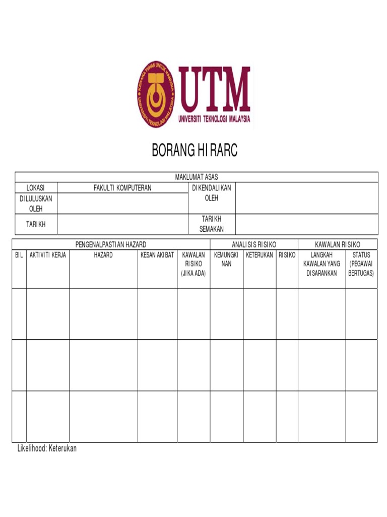Borang Hirarc Kosong Risk Assessment Risk