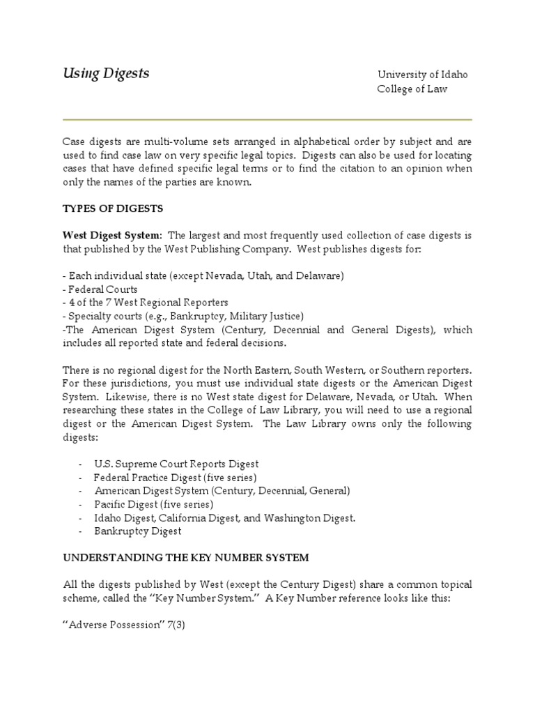 Using Digests: Types of Digests West Digest System: The Largest and ...