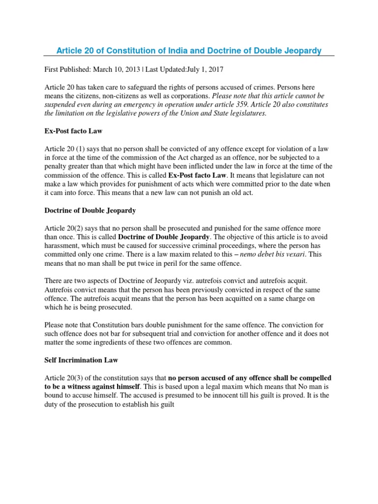 Article 20: Double Jeopardy Explained | PDF