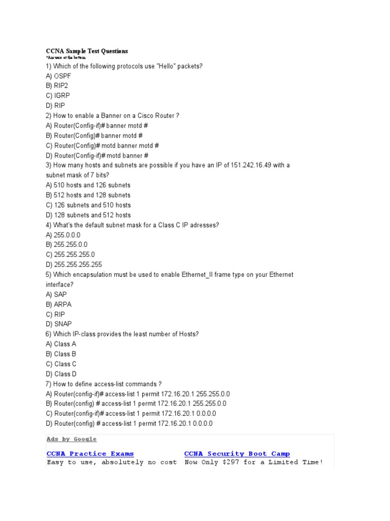 CCNA Practice Test Questions & Answers | PDF | Router (Computing ...