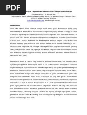 Kajian Permasalahan Tingkah Laku Seksual Dalam Kalangan Belia Malaysia Pdf