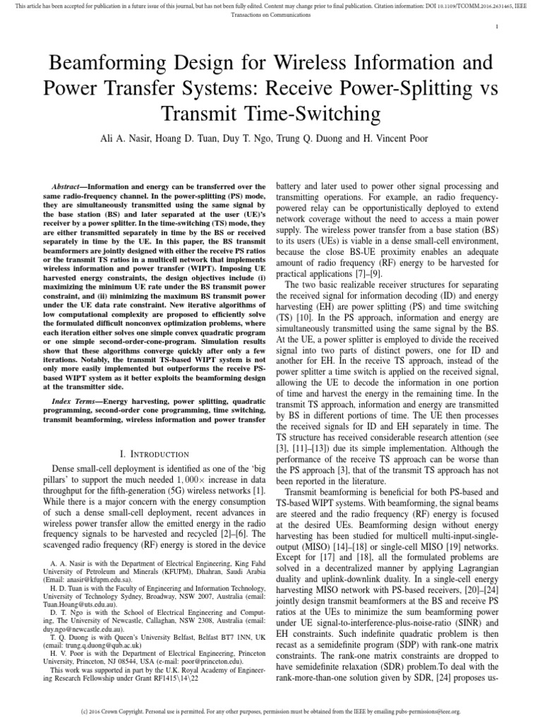Beamforming Design For Wireless Information and Power Transfer Systems