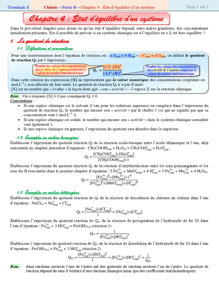 Quotient de réaction en chimie | PDF | Concentration molaire ...