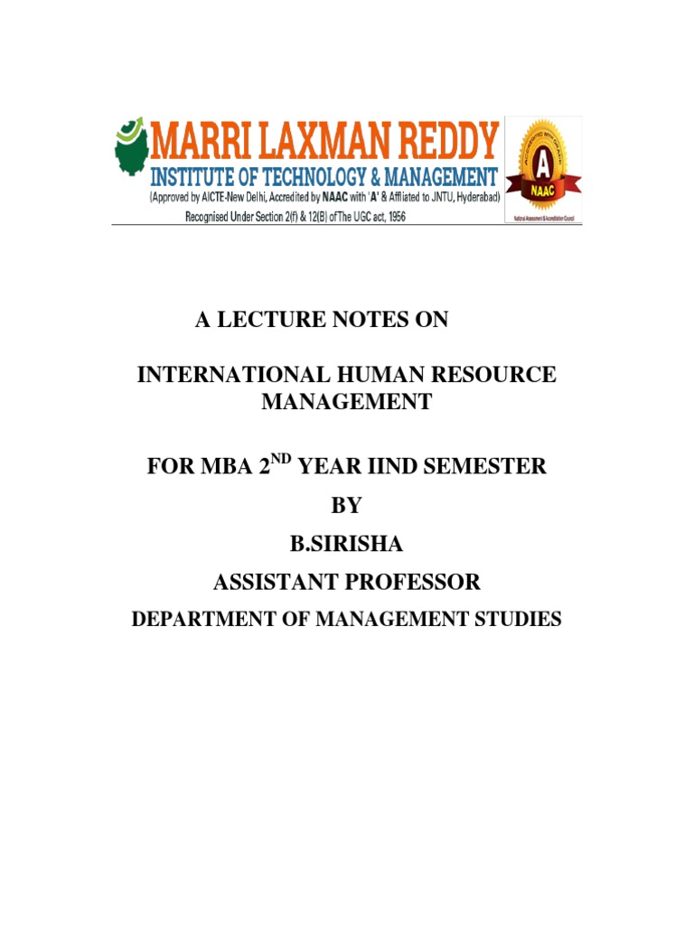 International HRM Lecture Notes | PDF | Human Resource Management ...