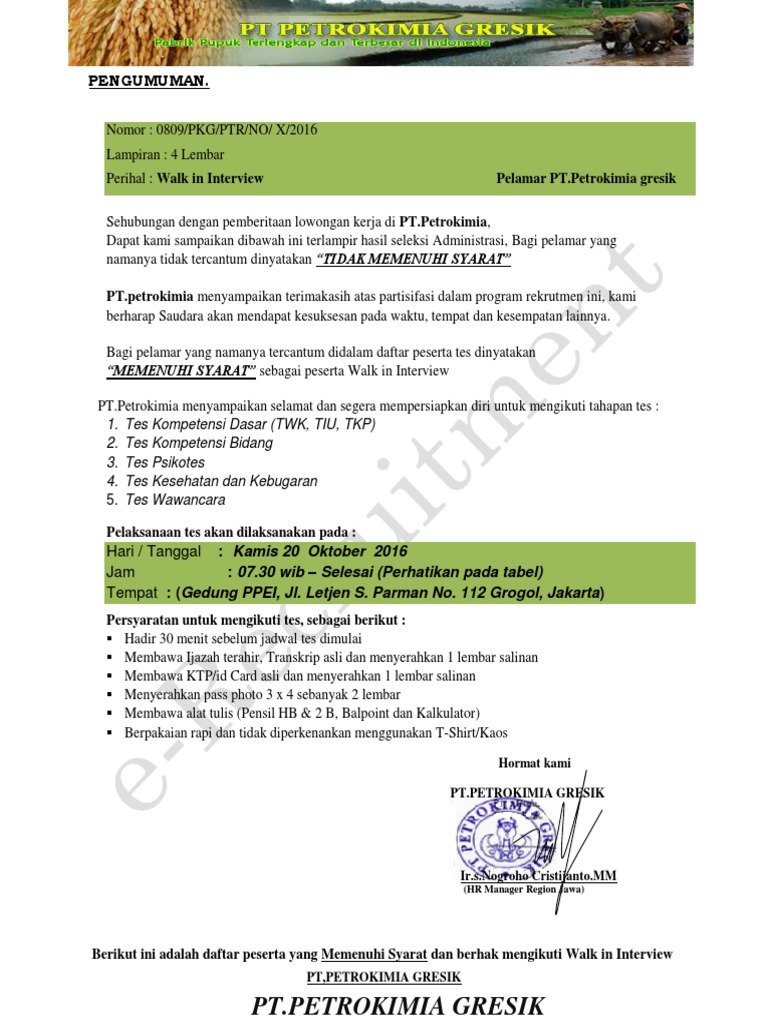 Contoh Penipuan Surat Panggilan Tesk Pt Petrokimia Gresik