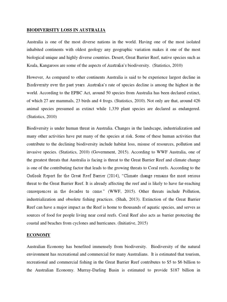 Biodiversity Loss In Australia Pdf Coral Reef Biodiversity
