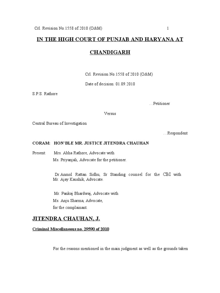 SPS Rathore-Judgement Punjab & Haryana High Court Judgement-Ruchika ...