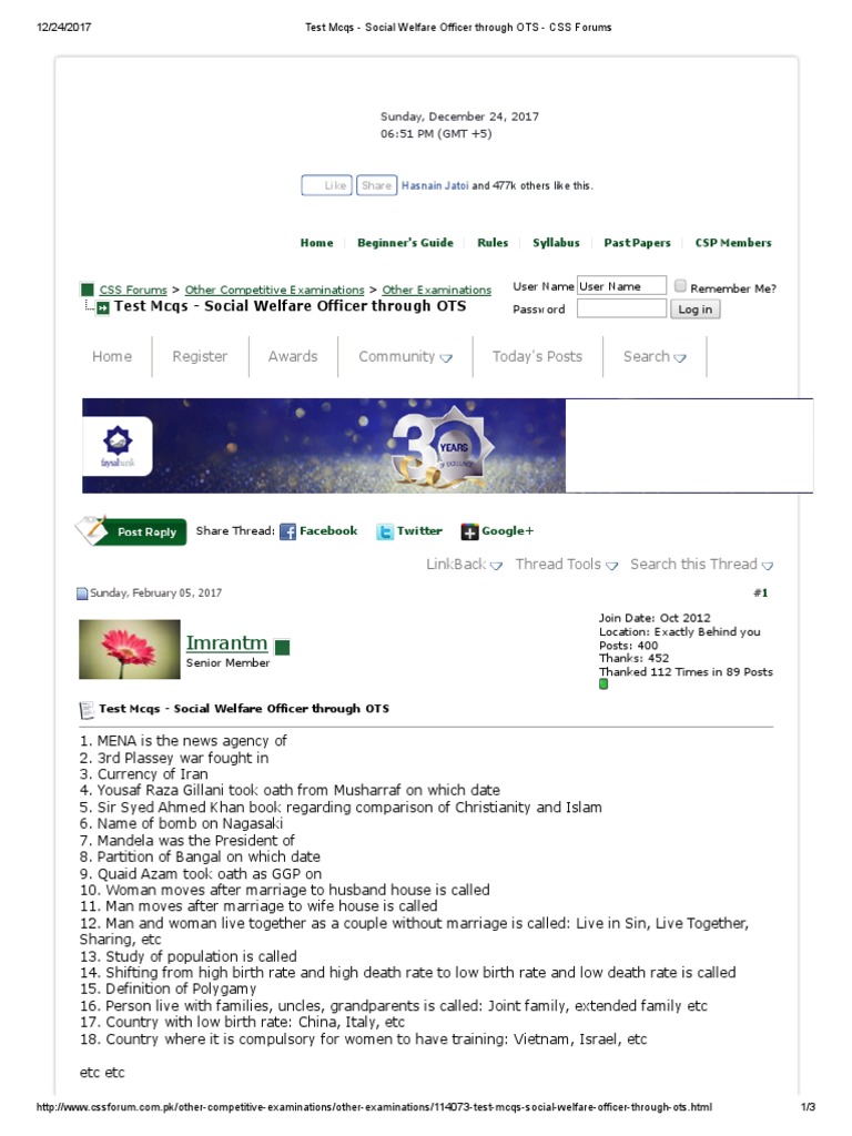 Test Mcqs - Social Welfare Officer Through OTS - CSS Forums | PDF ...